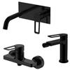 DEGHI Set miscelatore lavabo a muro canna 20 cm con piastra e bidet con esterno doccia nero opaco - Ketra