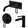 DEGHI Set miscelatore lavabo a muro canna 20 cm con piastra e bidet con incasso doccia con deviatore nero opaco - Ketra