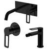DEGHI Set miscelatore lavabo a muro canna 20 cm con piastra e bidet con incasso doccia nero opaco - Ketra