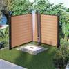 DEGHI Recinzione modulare da esterno doppia angolare 190x190x180 h cm in alluminio nero e doghe in wpc effetto legno teak - Sylver