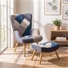 DEGHI Poltrona scandinava in tessuto patchwork multicolor blu con poggiapiedi - Copenaghen