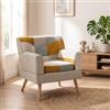DEGHI Poltrona scandinava in tessuto patchwork multicolor giallo e gambe in legno - Copenaghen