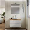 DEGHI Mobile bagno sospeso 80 cm bianco opaco cannettato con top rovere gold - Konai plus