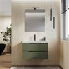 DEGHI Mobile bagno sospeso 80 cm verde nordico cannettato con lavabo in resina - Konai plus