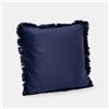 DEGHI Cuscino sfoderabile 45x45 cm in tessuto blu con bordo sfrangiato