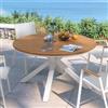 DEGHI Tavolo rotondo 140 cm in alluminio bianco con top effetto legno caramello - Carioca Wood