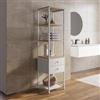 DEGHI Colonna bagno 40x160h cm in acciaio con ripiani e 2 cassetti rovere e bianco - Sheryl