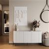 DEGHI Madia 150x80h cm bianco cannettato 3 ante e gambe in metallo nero con angoli stondati - Niclas