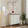 DEGHI Cassettiera 80x86h cm in legno bianco con 4 cassetti e top legno naturale - Avenue