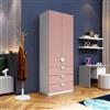 DEGHI Armadio battente 92x240h cm 2 ante e 3 cassetti con soft close bianco e rosa - Jennifer