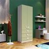 DEGHI Armadio battente 92x240h cm 2 ante e 3 cassetti con soft close bianco e verde - Jennifer