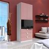 DEGHI Armadio battente 92x240h cm 2 ante e 3 cassetti con soft close e modulo per tv bianco e rosa - Jennifer