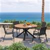 DEGHI Set pranzo tavolo rotondo 120 cm top effetto legno miele e 4 sedie in textilene e alluminio antracite - Carioca Wood