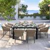 DEGHI Set pranzo antracite con tavolo 160x160 cm e 8 poltroncine in corda cappuccino - Kyla
