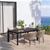 DEGHI Set pranzo antracite con tavolo 180/240x100 cm e 4 poltroncine in corda cappuccino - Kyla