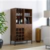 DEGHI Credenza 74x135h cm in legno noce effetto parquet con portabottigle e struttura in metallo oro bronzato - Mufasa