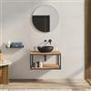 DEGHI Mobile bagno sospeso 80 cm portalavabo nero spazzolato e rovere con specchio - Axis