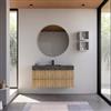 DEGHI Mobile bagno sospeso 120 cm rovere acero cannettato con lavabo alto effetto marmo dolomite striato - Gaia
