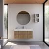 DEGHI Mobile bagno sospeso 120 cm rovere america cannettato con lavabo alto effetto marmo apuano imperiale - Gaia