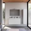 DEGHI Mobile bagno sospeso 120 cm bianco opaco cannettato con lavabo alto doppia vasca effetto marmo apuano imperiale - Gaia