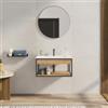 DEGHI Mobile bagno sospeso 80 cm nero spazzolato e rovere con lavabo integrato e specchio - Axis