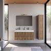 DEGHI Mobile bagno sospeso 120 cm rovere america cannettato con lavabo alto doppia vasca effetto marmo apuano imperiale - Gaia