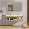 DEGHI Mobile bagno sospeso 120 cm acciaio inox satinato e rovere con doppio lavabo integrato e specchio - Axis