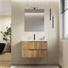 DEGHI Mobile bagno sospeso 80 cm rovere acero cannettato con lavabo in resina - Konai plus