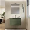 DEGHI Mobile bagno sospeso 80 cm verde nordico cannettato con lavabo in resina - Konai plus
