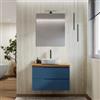 DEGHI Mobile bagno sospeso 80 cm blu oceano cannettato con top rovere gold - Konai plus