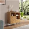 DEGHI Credenza 80x85h cm in legno rovere chiaro effetto parquet con 2 ante e struttura in metallo nero opaco - Mufasa