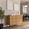 DEGHI Cassettiera 120x78h cm in legno rovere chiaro effetto parquet con 6 cassetti e struttura in metallo nero opaco - Mufasa