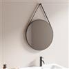 DEGHI Specchio da bagno Ø 60 cm con cornice in alluminio e cinghia nera - Edel