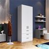 DEGHI Armadio battente 92x240h cm 2 ante e 3 cassetti con soft close bianco - Jennifer