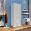DEGHI Armadio battente 92x240h cm 2 ante e 3 cassetti con soft close bianco e gesso - Jennifer