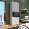 DEGHI Armadio battente 92x240h cm 2 ante e 3 cassetti con soft close e modulo per tv bianco e gesso - Jennifer