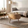 DEGHI Tavolino contenitore rotondo 60 cm legno naturale con 2 ante scorrevoli cannettate - Petras