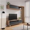 DEGHI Parete attrezzata 180 cm antracite e frassino crisp con 1 pensile sospeso - Eike