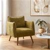 DEGHI Poltrona in ciniglia ocra con gambe in legno rovere scuro e braccioli - Nafira