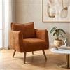 DEGHI Poltrona in ciniglia terracotta con gambe in legno rovere scuro e braccioli - Nafira