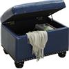 BAKAJI Pouf Contenitore Poggiapiedi Rettangolare con Scomparto Interno, Baule Portaoggetti con Seduta Imbottita, Sgabello Struttura in Legno Arredamento per Soggiorno, Cameretta (Blu Ecopelle)