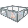 OHMG Box per bambini 180 x 150 x 66 cm, box da gioco modulare per bambini, recinzione di sicurezza con porta di sicurezza, fondo antiscivolo, rete morbida e traspirante