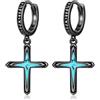 Odinstone Orecchini Uomo, Orecchini a Cerchio Uomo, Blu Neri | Odinstone Orecchini a cerchio da uomo, stile nordico, con rune vichinga e zirconi blu, coppia compatta da 17 mm