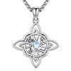 Odinstone Collana Nodo della Strega in Argento 925 Donna, Ciondolo Wiccan | Nodo della strega con pentacolo, lune crescenti e foglia; pendente 26 mm, catena 50,8+5,1 cm e confezione regalo.