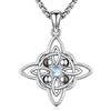 Odinstone Collana Nodo della Strega in Argento 925 Donna, Ciondolo Wiccan | Nodo della strega con pentacolo, lune crescenti e foglia; pendente 26 mm, catena 50,8+5,1 cm e confezione regalo.