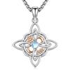 Odinstone Collana Nodo della Strega in Argento 925 Donna, Ciondolo Wiccan | Nodo della strega con pentacolo, lune crescenti e foglia; pendente 26 mm, catena 50,8+5,1 cm e confezione regalo.