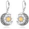 VONALA Orecchini a forma di sole e luna, in argento Sterling 925, con opale, orecchini pendenti a mezzaluna, gioielli celestiali con sole e luna, regalo per donne, amiche e familiari