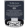 Bandmax Braccaile Pelle Uomo, Bracciale Uomo con Nodo Concentrico d'Amore in Acciaio Inossidabile, Braccailetto Uomo Lunga 21/23cm con Scheda Speciale, Idee Regalo per Figlio Fidanzato Papà