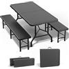 JUMMICO 3 Tavolo Giardino e Sedie da Esterno Set Birreria Pieghevole(Tavolo + 2 Panche) Effetto Rattan HDPE 300kg, Montaggio in 30 Secondi, Salvaspazio per Campeggio Spiaggia Picnic BBQ