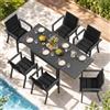 JUMMICO 6 Persone Set Tavolo e Sedie Da Giardino In Alluminio, 6 Sedie Impilabili e 1 80-160CM Tavolo Da Giardino Allungabile In Alluminio, Set Da Giardino Esterno